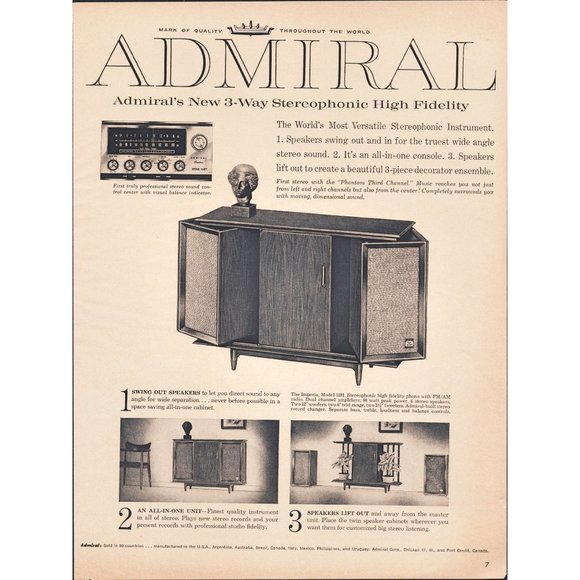 1959 Admiral 3 Way Imperia Model 1191 Hi Fi Stereo Vintage Print Ad 10 x13 50s - Picture 1 of 1